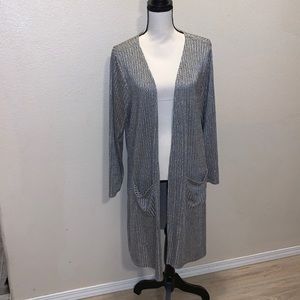 Wilde sparkly silver holiday long cardigan sweater with pockets